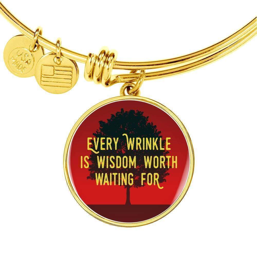 Wisdom Worth Waiting For Personalized Engraved Gold Circle Bangle Bracelet Cu